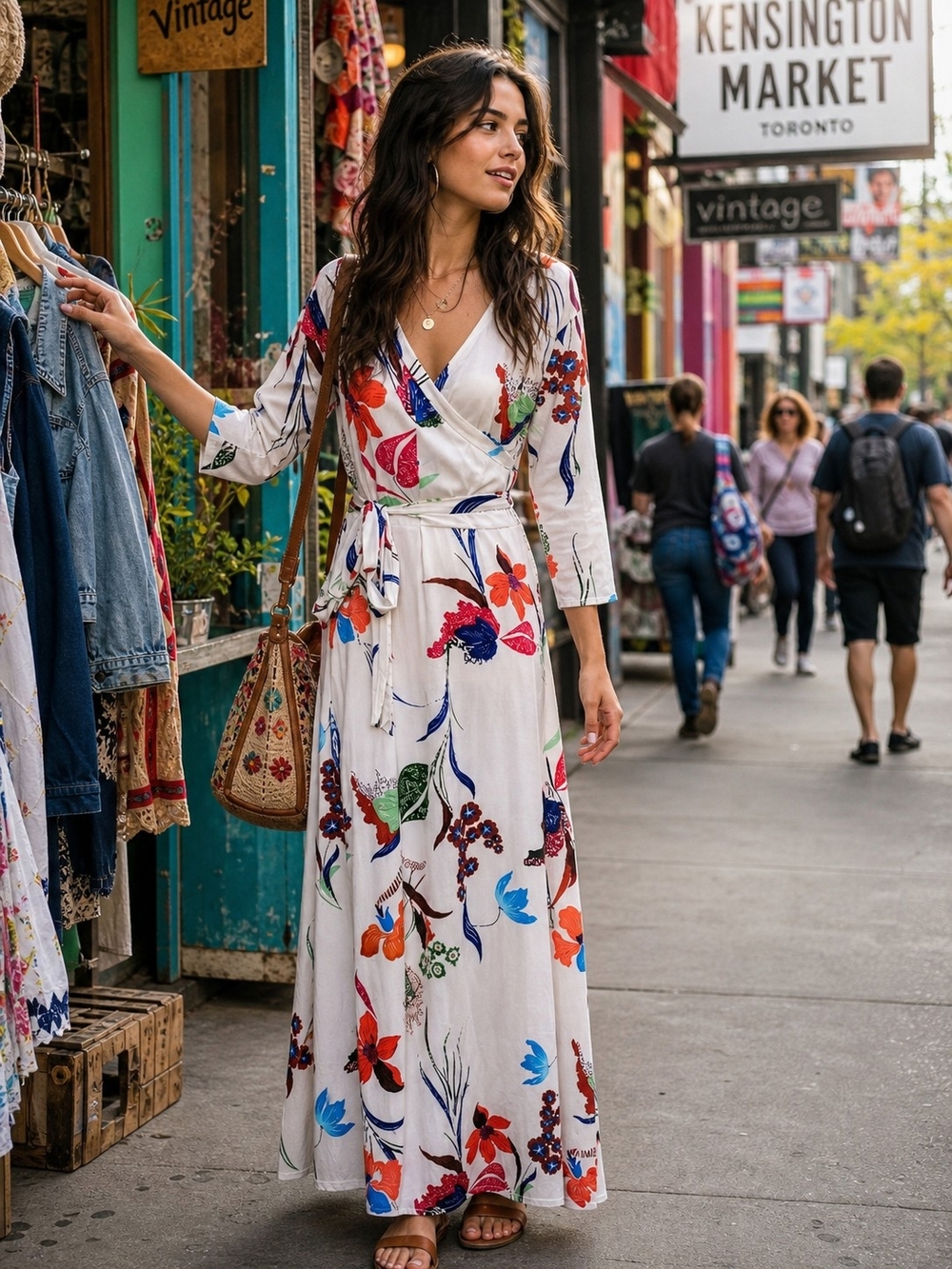 White Floral Wrap Maxi Dress - Colorful Print